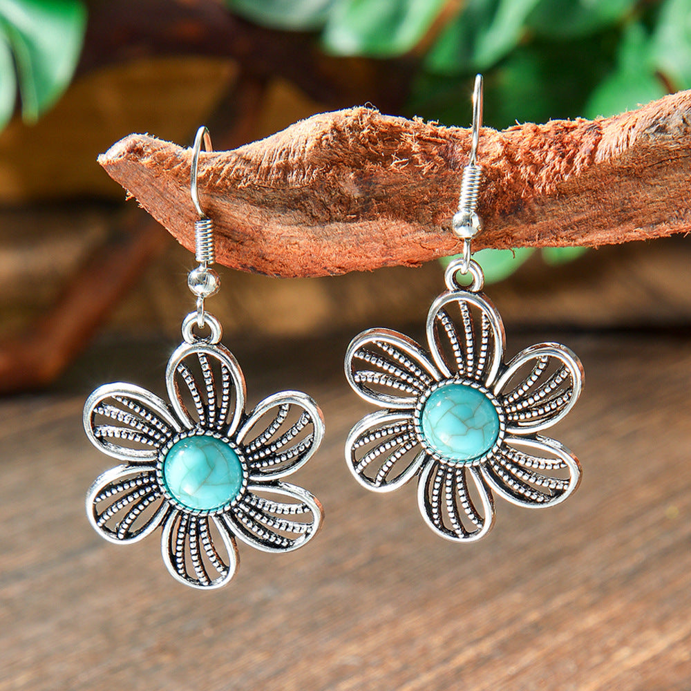Wholesale Retro Bohemian Turquoise Alloy Earrings Party Wear Fashion Accessory