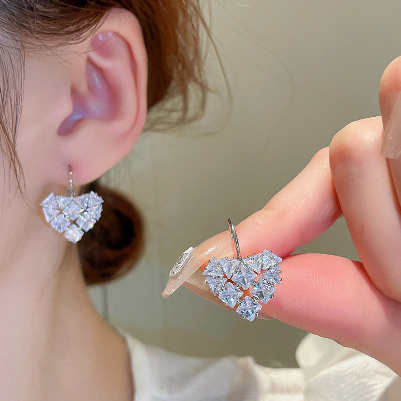 Wholesale Light Luxury Exquisite Compact Zircon Love Ear Buckle Earrings