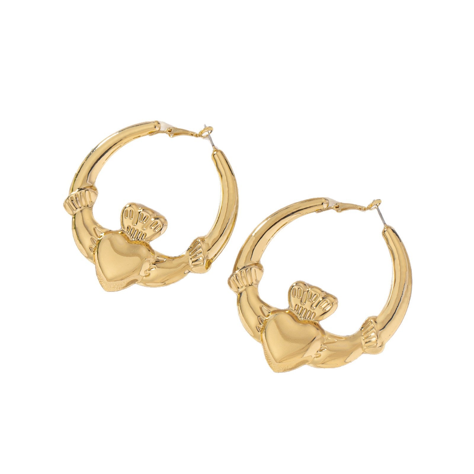 Wholesale Retro Bamboo Heart-Shaped Hoop Earrings Alloy Gold Electroplated Fashion Accessory Resale