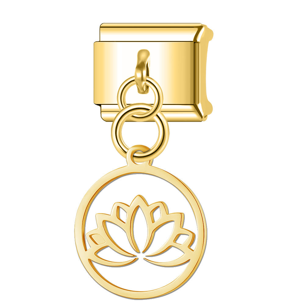 Wholesale Italian Charm Bracelet 9mm DIY Splicing Hollow Gold Pendant Stainless Steel Composable Bracelet