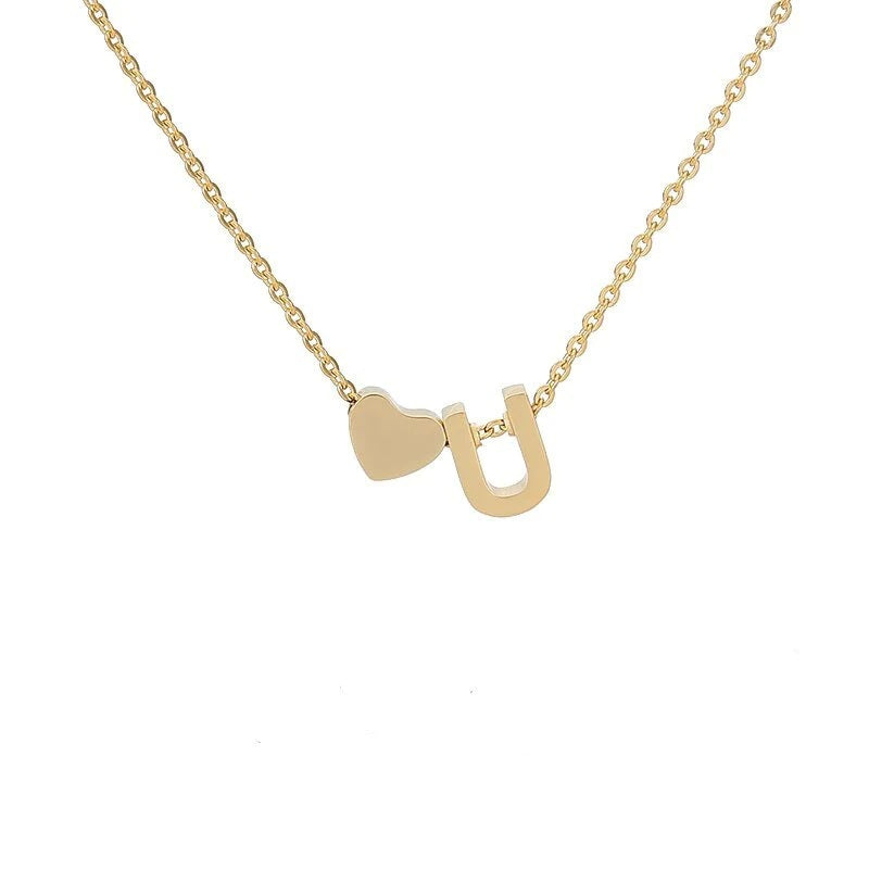 Wholesale Trendy Heart Letter Love Necklace Titanium Steel Gold Inlaid Fashion Jewelry Accessory