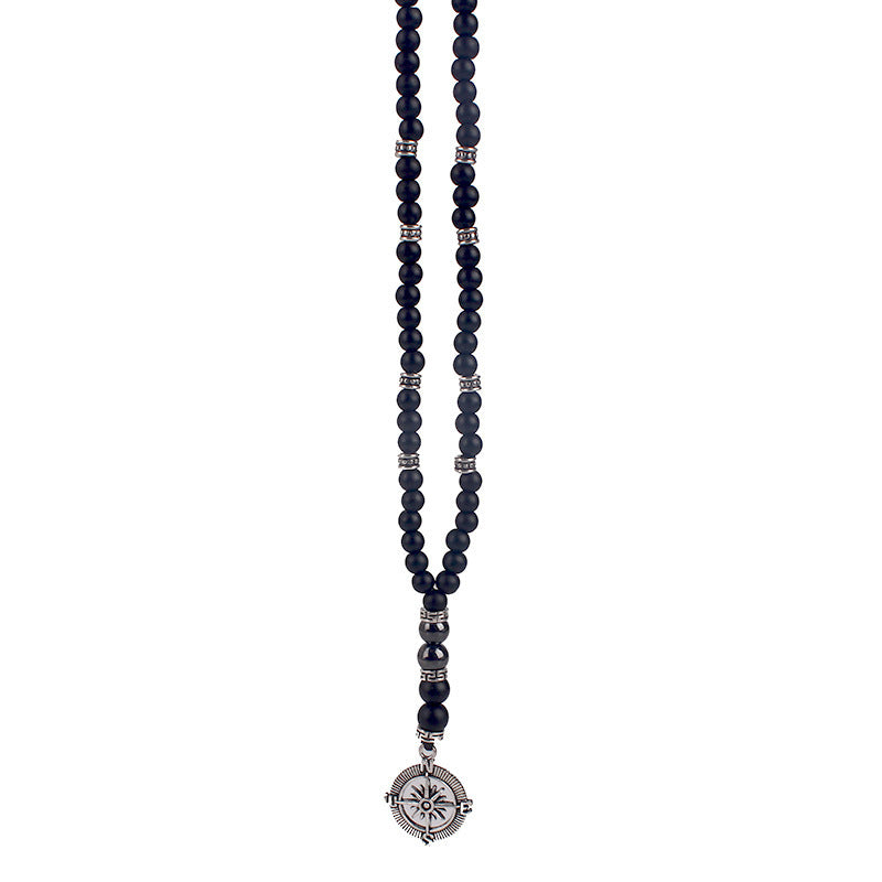 Wholesale matte black agate alloy compass pendant necklace