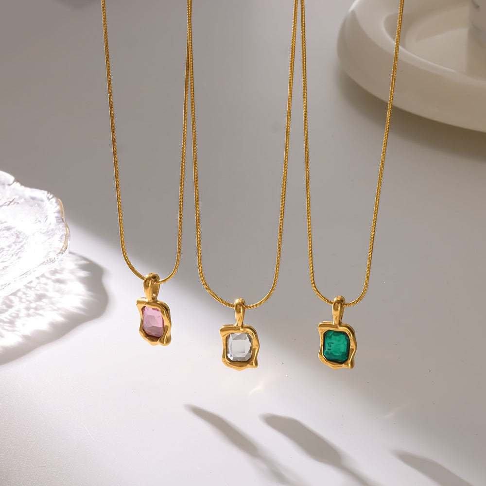 Wholesale PVD Gold Plated Stainless Steel Rhinestone Pendant Necklace Geometric Snake Chain Jewelry Everyday Party Gift