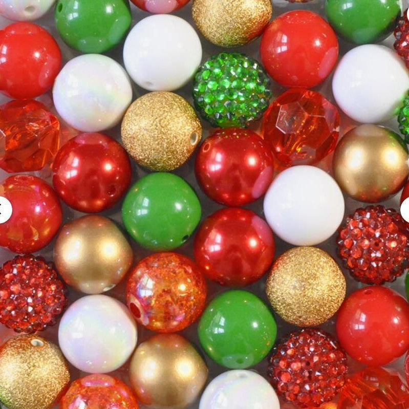 Wholesale 50pcs/ pack Red and Green Gold Christmas 20MM Acrylic Bubblegum Beads