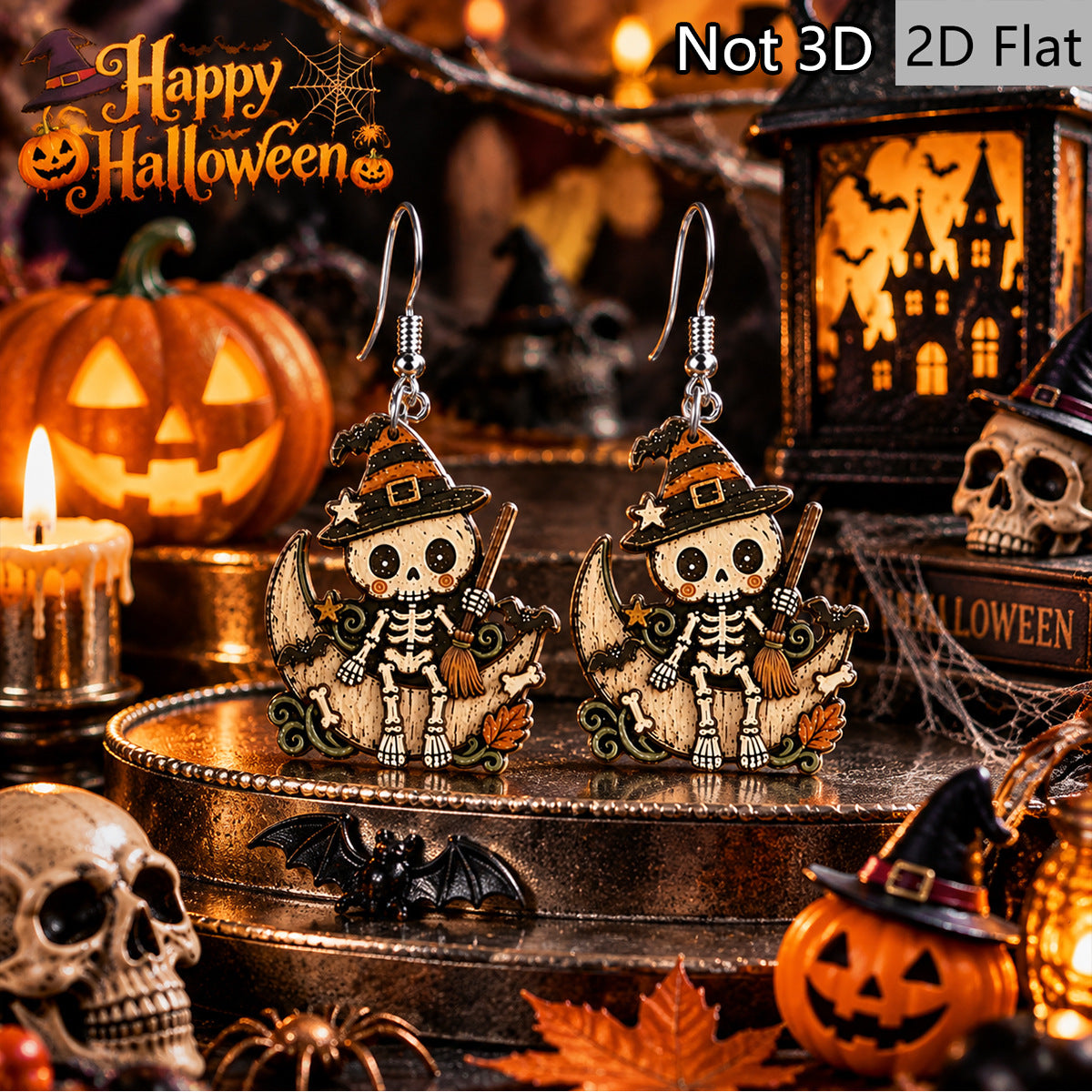 Wholesale  Wooden Earrings Witch Hat Skull Moon Broom Design Fashion Party Accessory For Gift And Boutique Resale