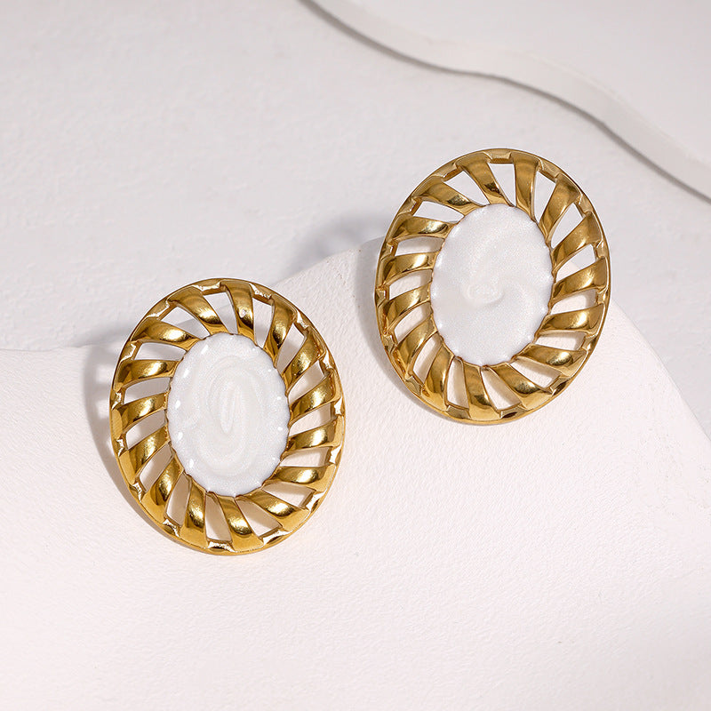 Wholesale Vintage French Oval Geometric Stud Earrings Black Stainless Steel Electroplated Trendy Jewelry Accessory For Gift