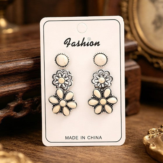 Wholesale Bohemian Turquoise Round Flower Earring Stud Set Alloy Fashion Accessory