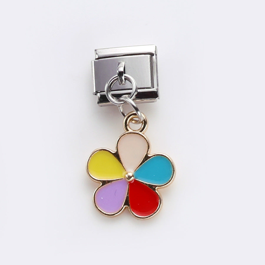 Wholesale 10pcs Italian Charm Bracelet 9mm DIY Splicing Potted Flower Pendant Stainless Steel Composable Bracelet