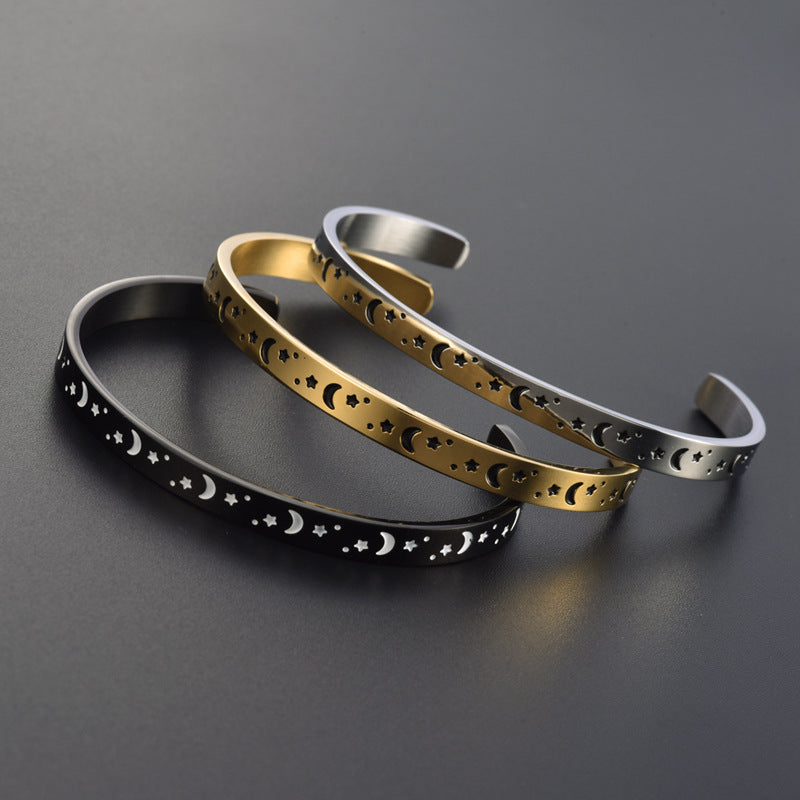 Wholesale simple   stainless steel star Moon C- shaped bracelet