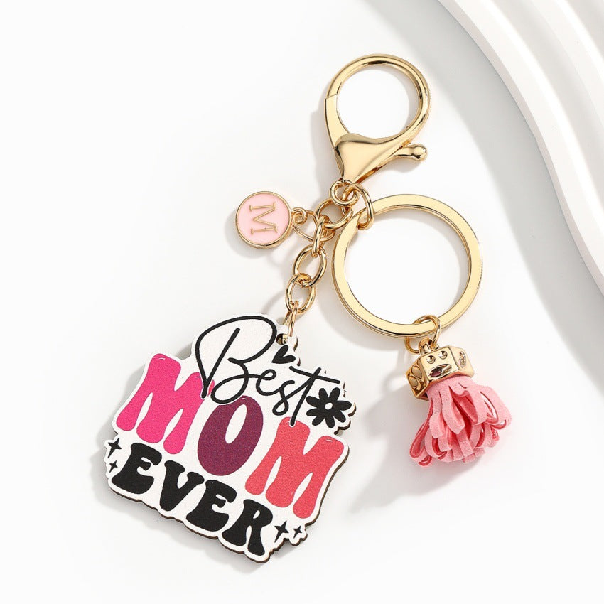Wholesale  wooden  Mother's Day letter tassel keychain