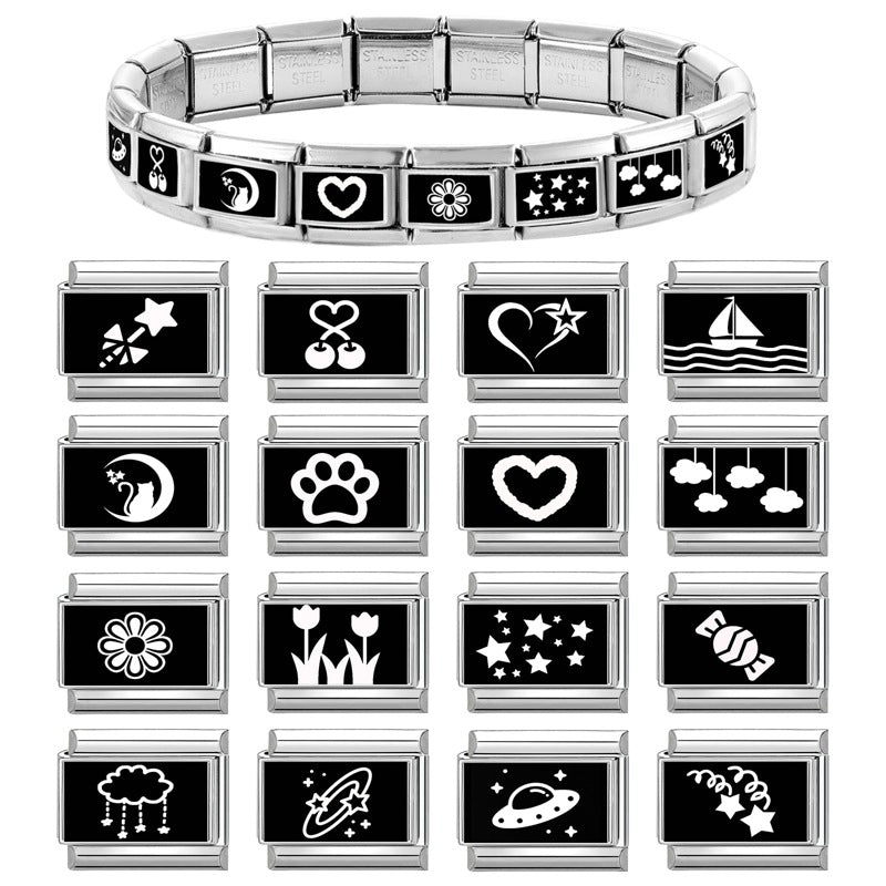 Wholesale  9mm Italian Charm Starter Bracelets DIY square Single Section Creative Stainless Steel Composable Bracelet