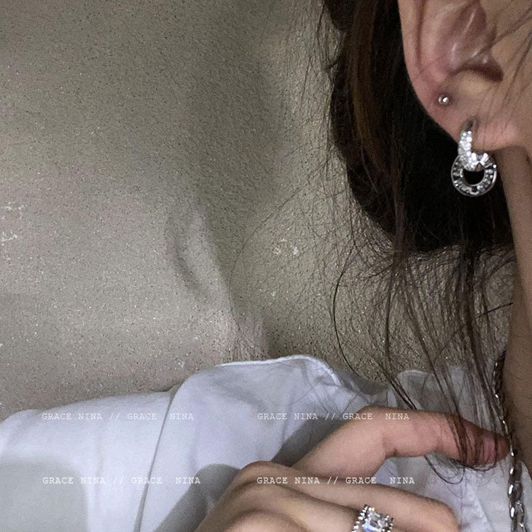 Wholesale Metal Double Ring Earrings with Diamond Finish Simple Design Fashion Jewelry Accessory Boutique Resale