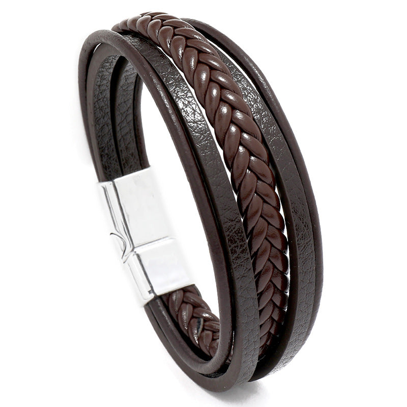 Wholesale woven leather  men's magnet buckle bracelet