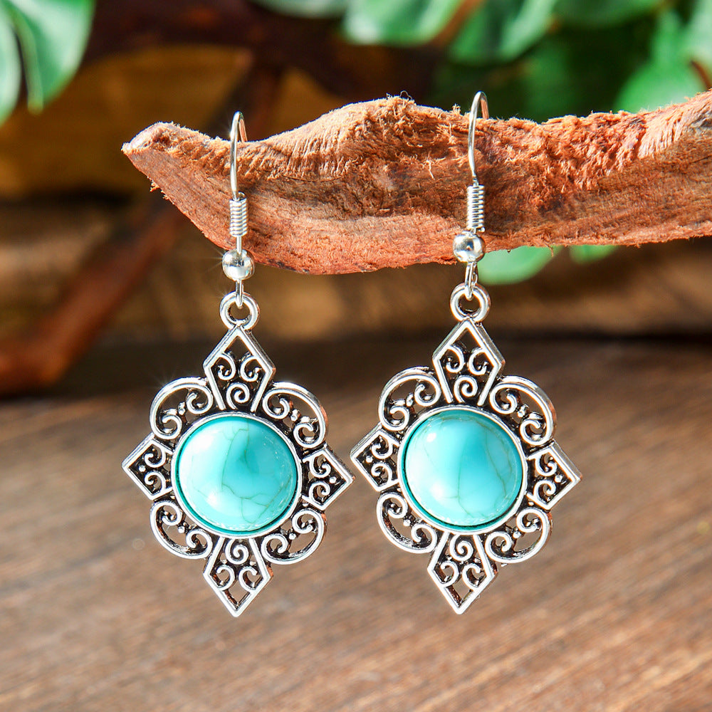 Wholesale Retro Bohemian Turquoise Alloy Earrings Party Wear Fashion Accessory