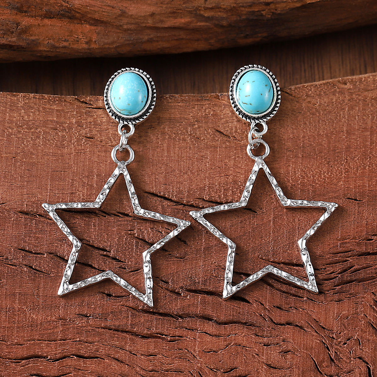 Wholesale Bohemian Vintage Zinc Alloy Turquoise Star Earrings