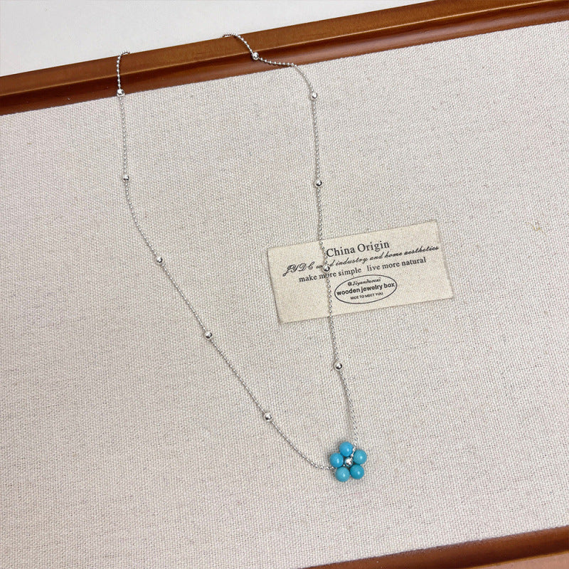 Wholesale Pastoral Style Turquoise Flower Necklace,  Fresh Layered Collarbone Chain Jewelry Accessory for Boutique Resale