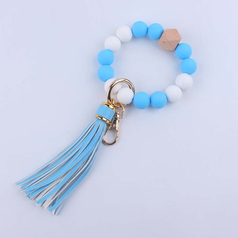 Wholesale Food grade silicone beaded bracelet keychain accessories