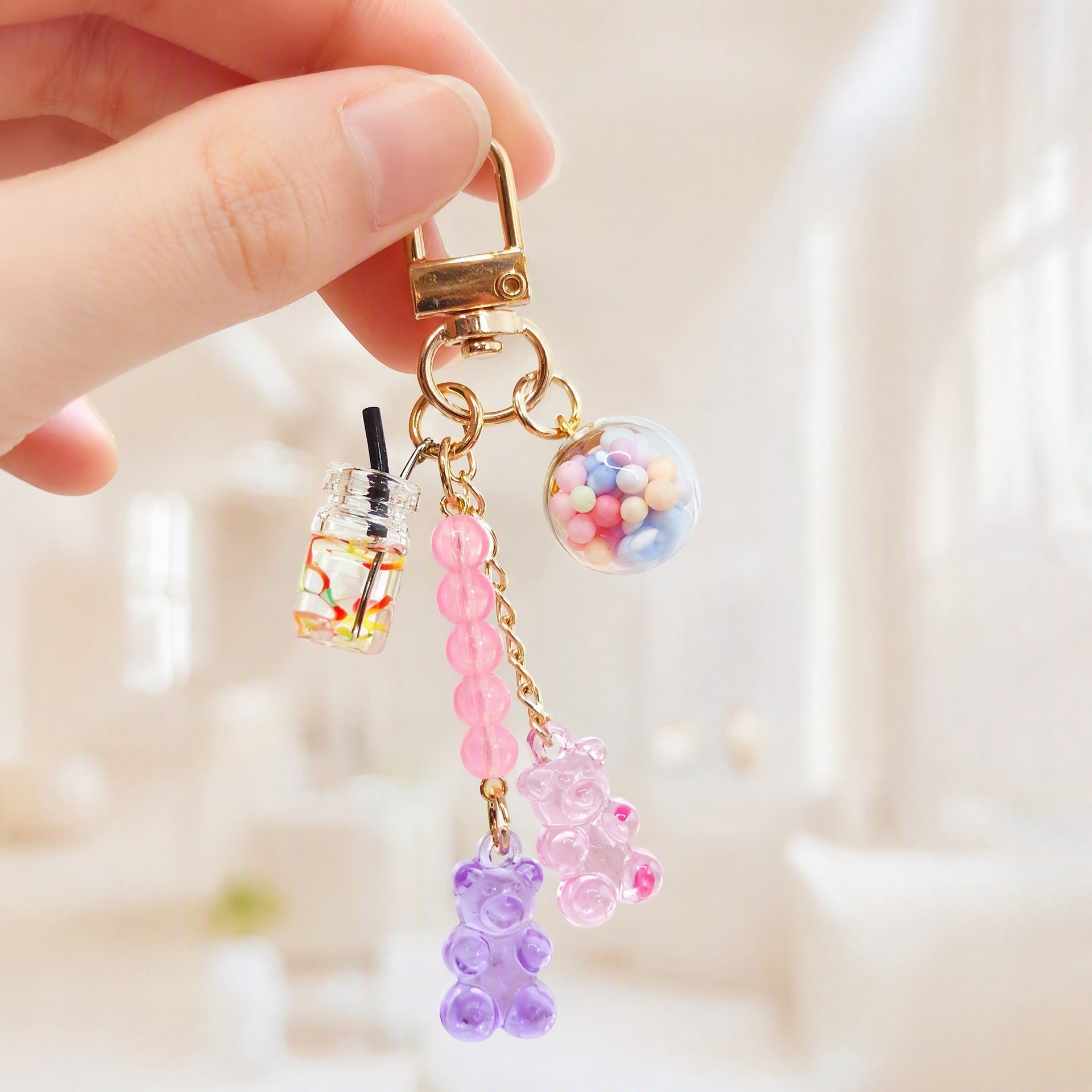Wholesale Cute Handmade Polymer Clay Rainbow Candy Water Cup Bear Keychain Trendy Fashion Bag Charm For Everyday Gift And Resale