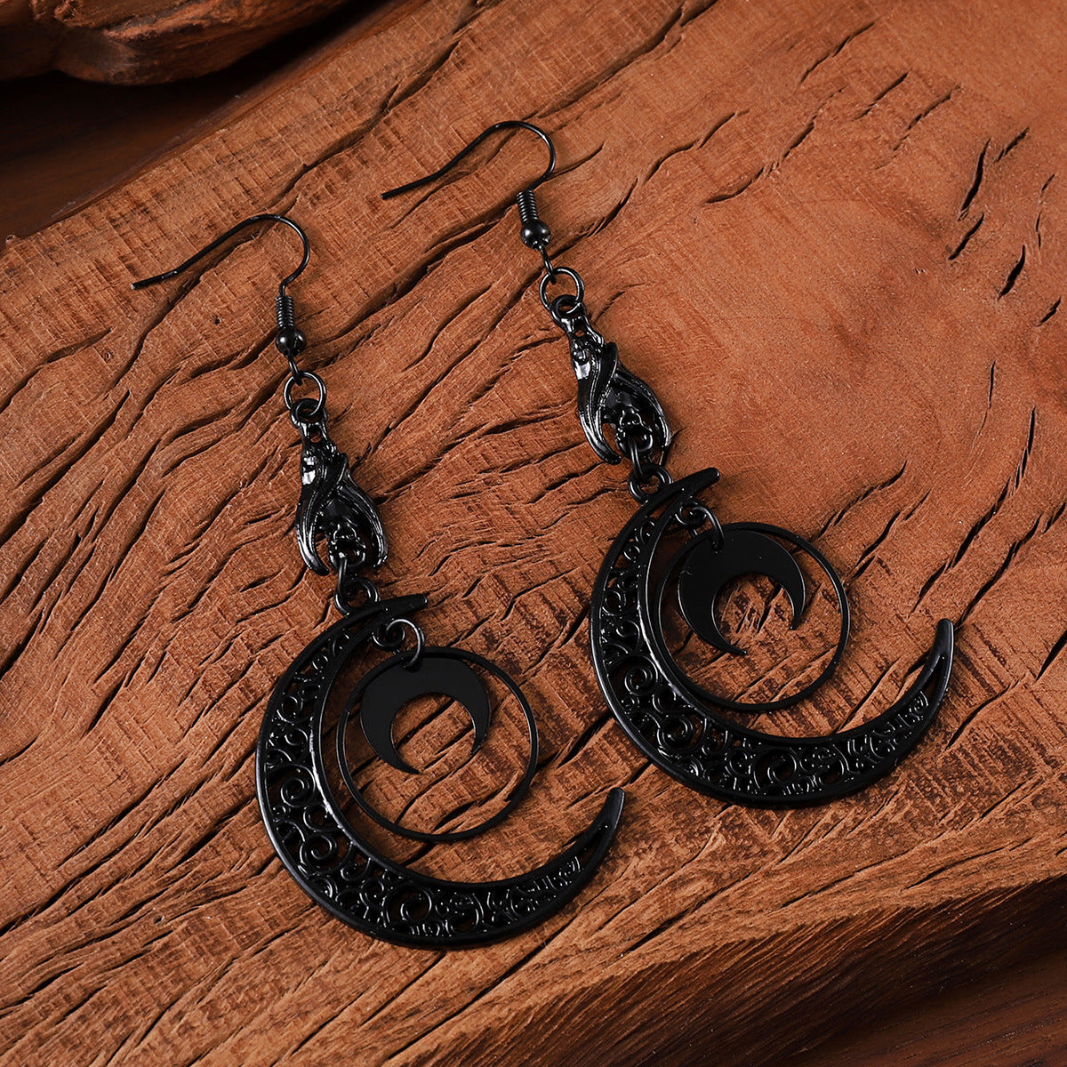 Wholesale Punk dark stitching crescent moon pendant earrings