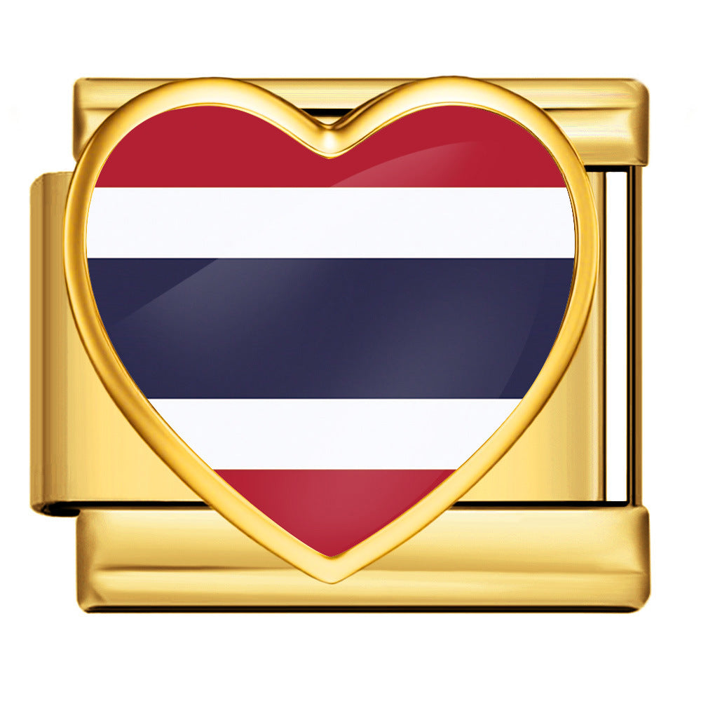 Wholesale Heart-Shaped Flag Pattern Stainless Steel Bracelet Strap Chain Fashion Accessory Gift