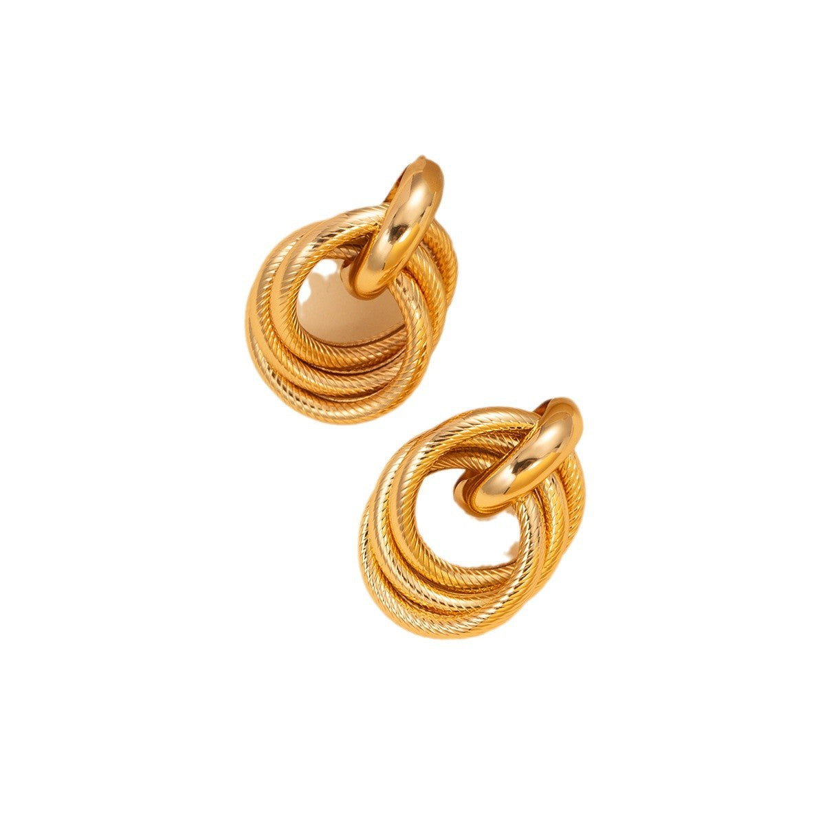 Wholesale multi-layered ring buckle gold geometric ring twisted texture earrings