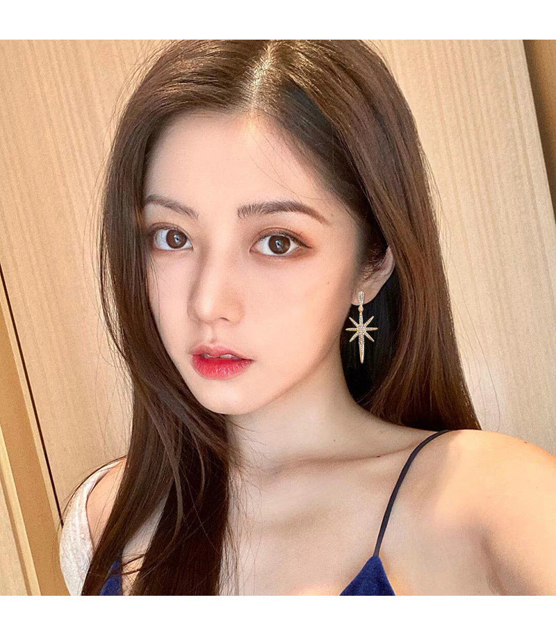 Wholesale S925 silver needle shooting star eight-pointed star earrings