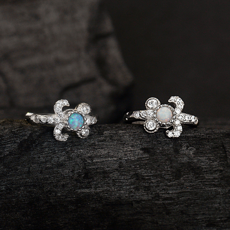 Wholesale Korean Style 925 Silver Blue Opal Flower Single Earring Trendy Fashion Jewelry Accessory For Women Boutique Resale Gift