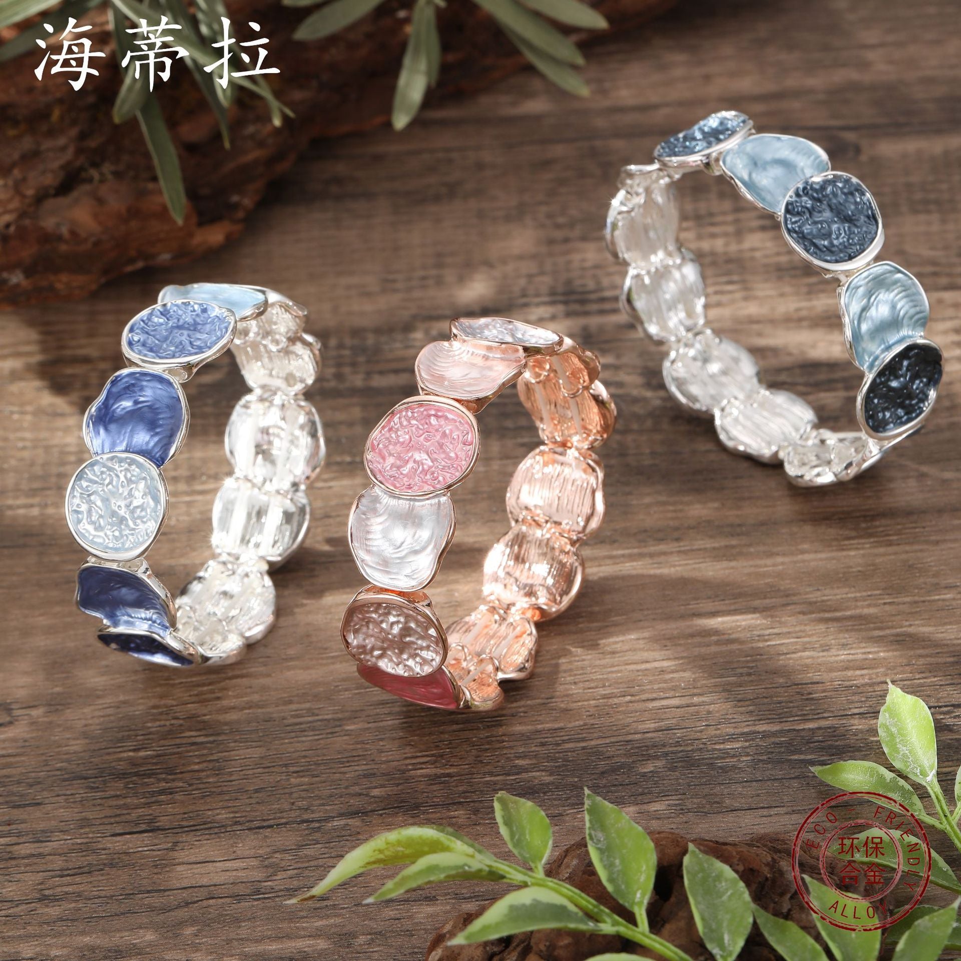Wholesale  Enamel Color Round Geometric Line Elastic Bracelet