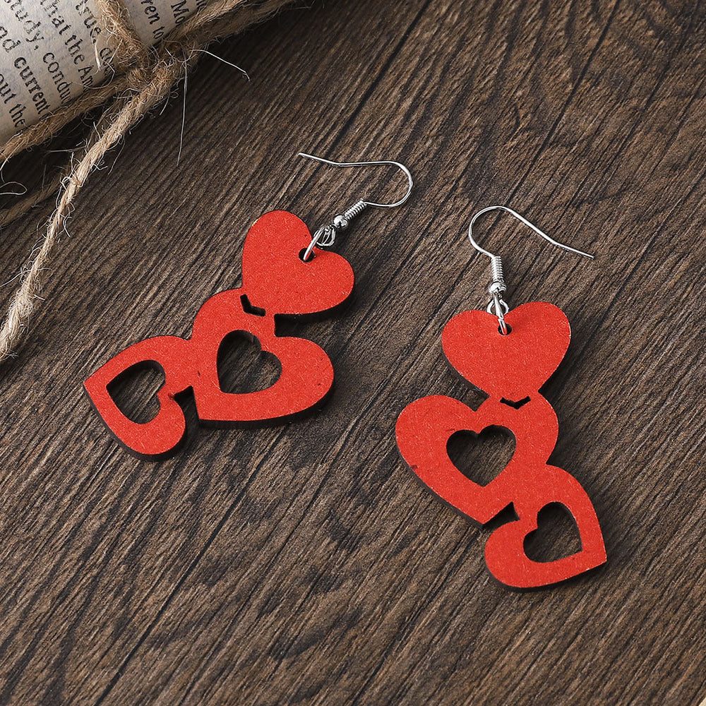 Wholesale Valentine's Day red hollow love series earrings