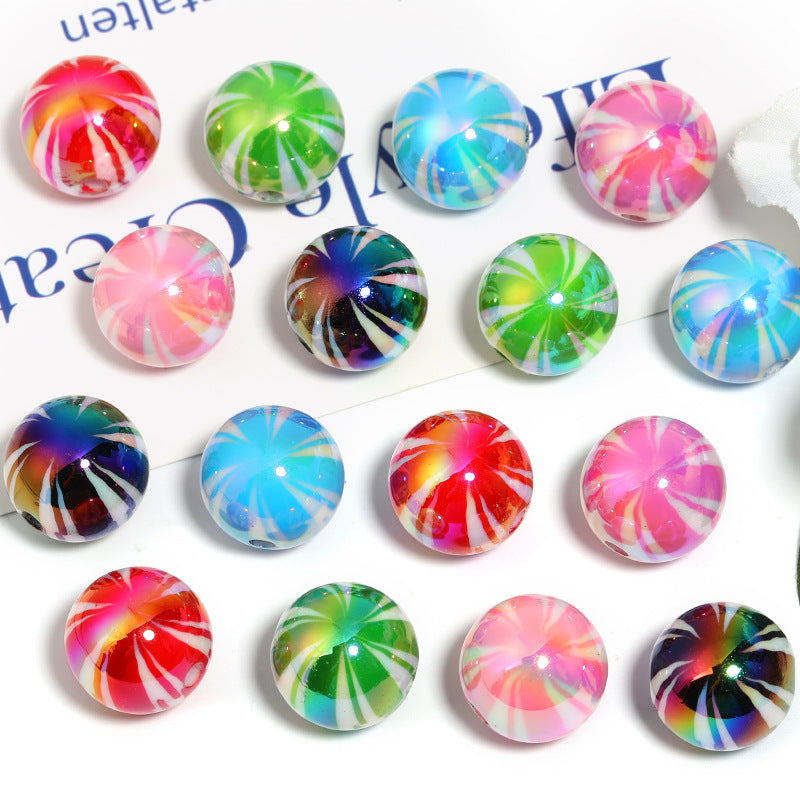 Wholesale 100pcs Christmas Color Stripes UV Electroplating Printing Watermelon Beads Diy Accessories ACC-BDS-BLG098