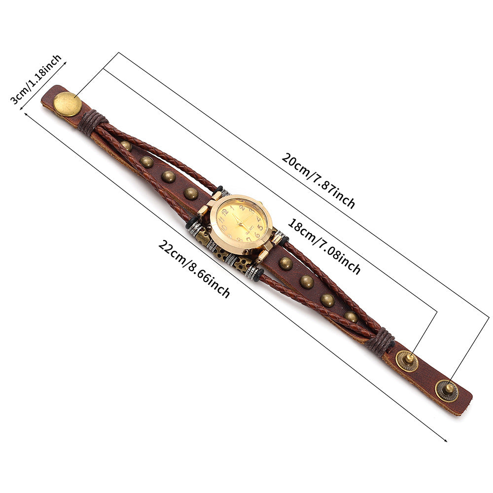 Wholesale Faux Leather Bracelet Watch For Women Multi Layer Woven Rivet Retro Punk Style Fashion Accessory Boutique Resale Gift