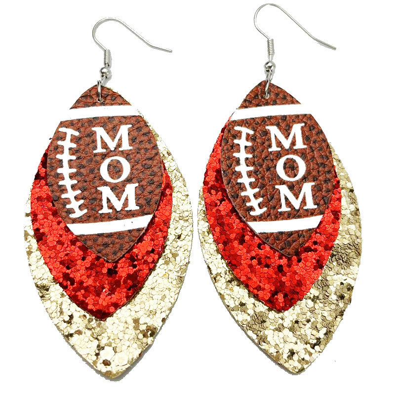 Wholesale 2pairs/pack Sports Style MOM Football Sequin Leather Earrings Mother's Day ACC-ES-HY120