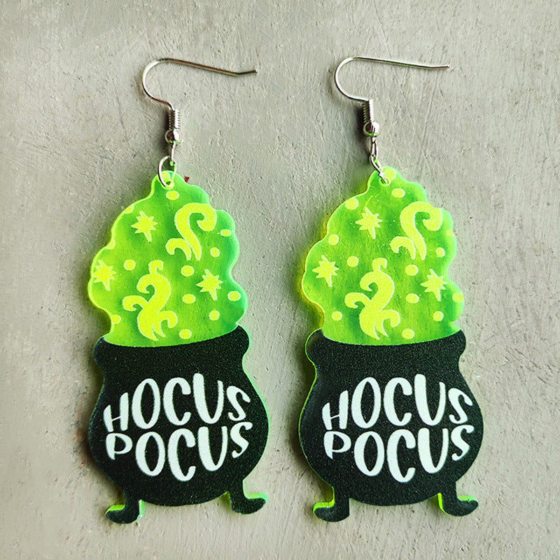 Wholesale 2 Pairs/Pack Halloween Skull Alien UFO Fluorescent Acrylic Earrings ACC-ES-HY168
