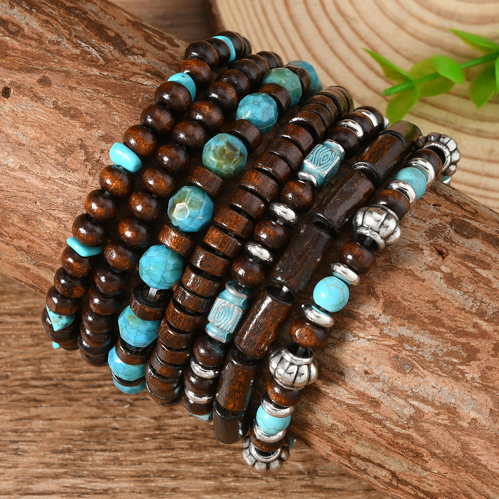 Wholesale 7 piece set  wooden beads turquoise bracelet