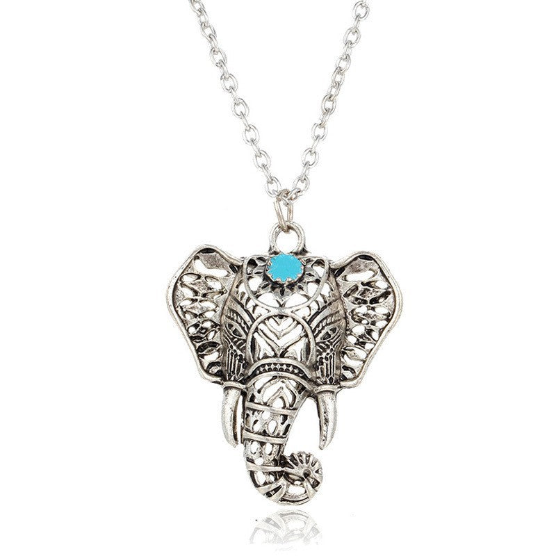 Wholesale Ancient Silver Alloy Elephant Pendant Sweater Chain Necklace Bohemian Retro Style Casual Jewelry For Men Women