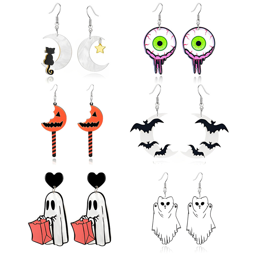Boucles d'oreilles en gros Halloween Halloween Ghost Moon Funky Grotesque Elements en acier inoxydable