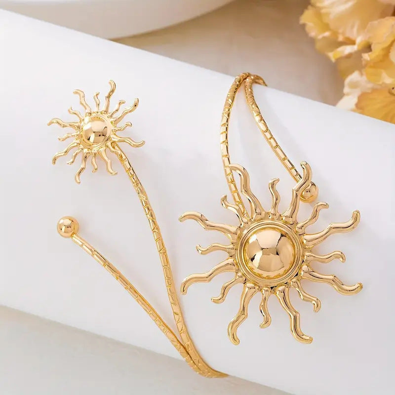 Wholesale r metal sunflower open bracelet and ring set,  retro and unique light luxury women' s jewelry
