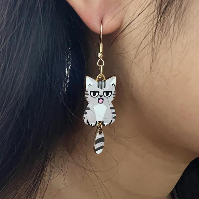 Wholesale  Cute Cat Two-body Earrings  Cartoon Girl Flower Cat Ear Hook