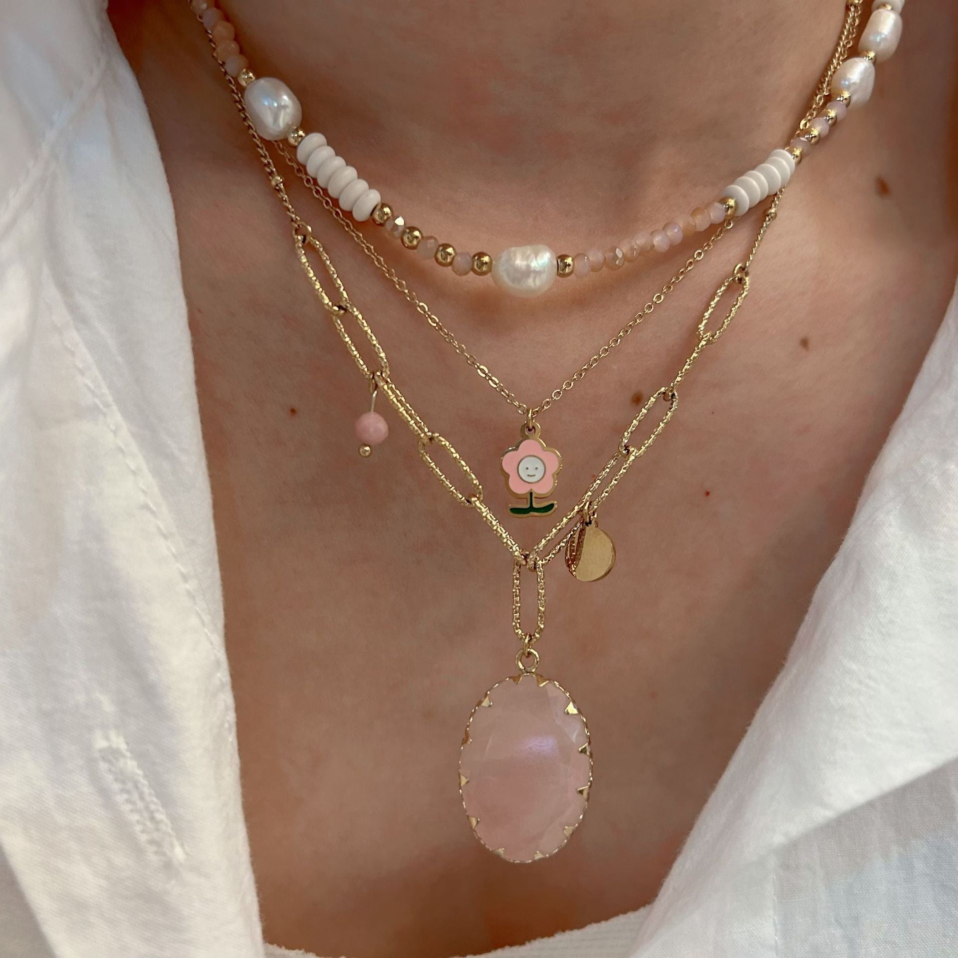 Wholesale Crystal Stainless Steel Necklace Light Luxury Natural Stone Beaded Necklaces