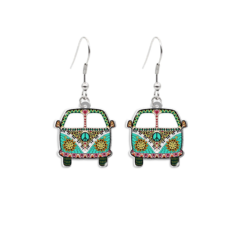 Wholesale Stripe Sunflower School Bus Acrylic Earrings ACC-ES-XiangLian007