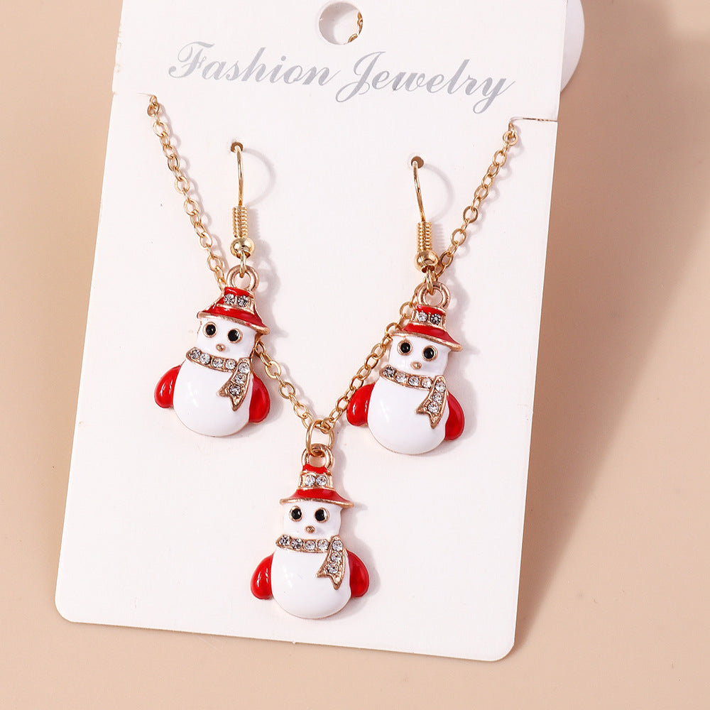 Wholesale Santa Claus Elk Cane Christmas Tree Snowman Necklaces Earrings Set ACC-NE-YueSen005