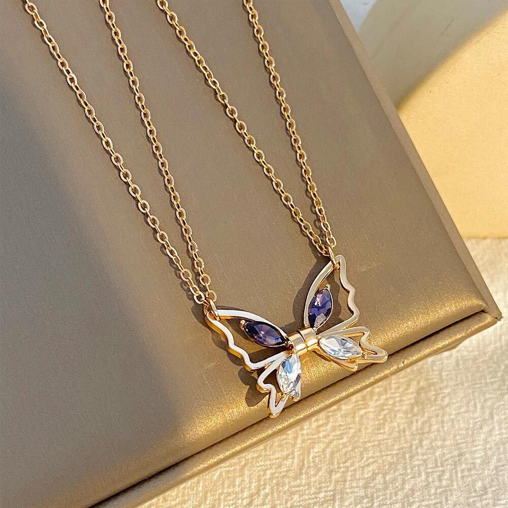 Wholesale butterfly magnetic inlaid white stone clavicle necklace