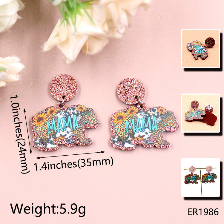 Wholesale Acrylic Bear mama earrings acrylic jewelry
