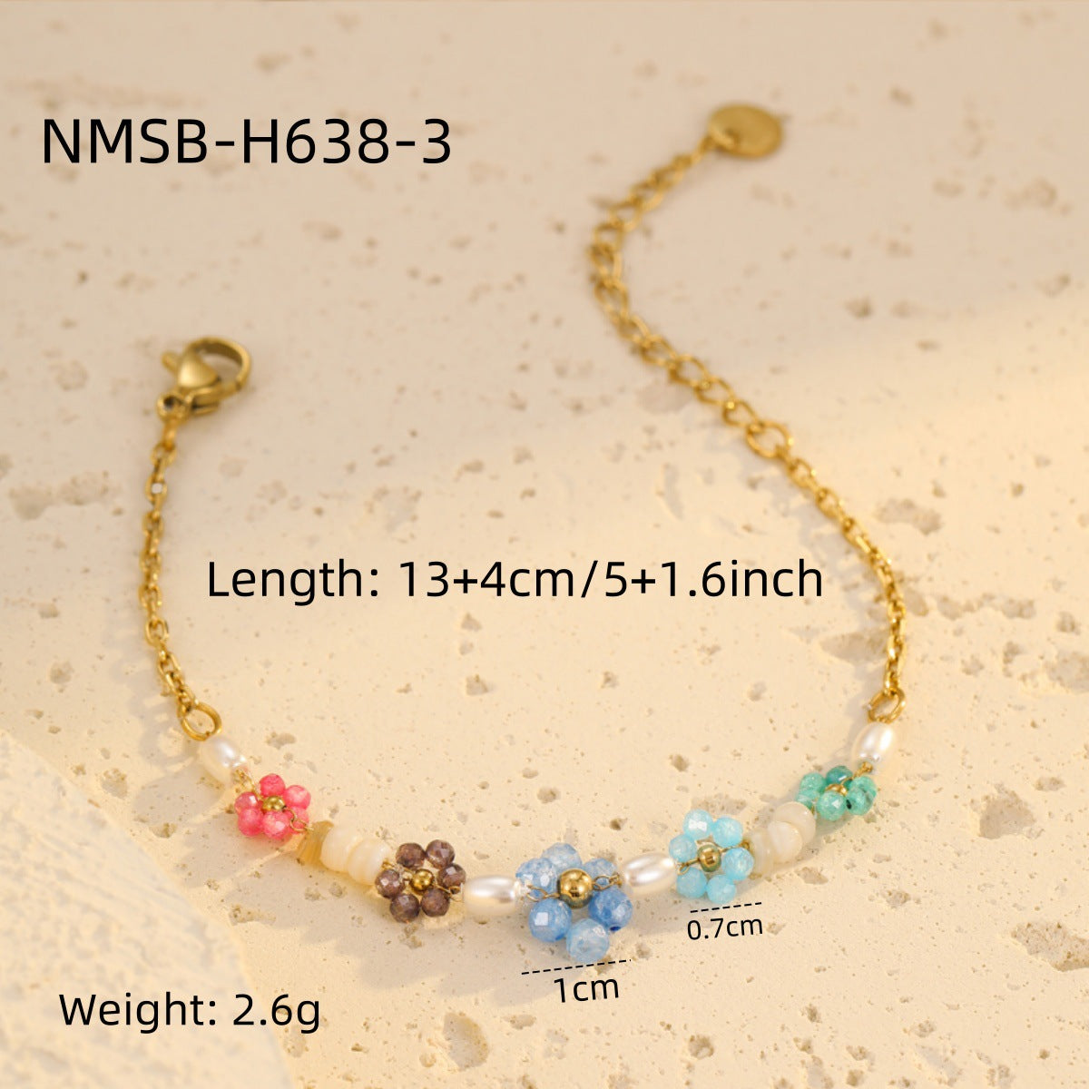 Wholesale Stainless steel Colorful Flower Beaded Bracelet
