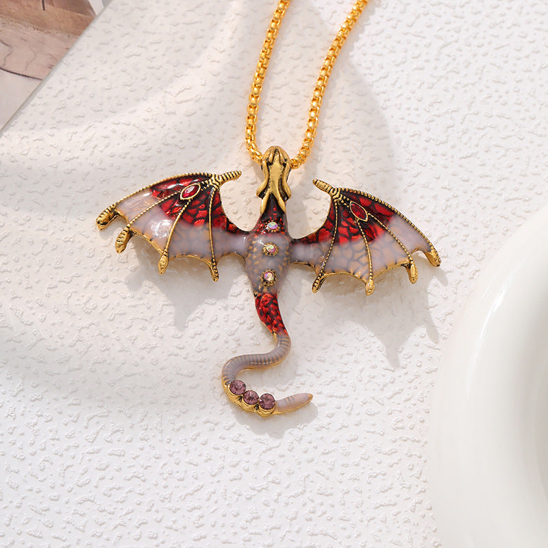 Wholesale  Retro Oil Dropping Cartoon Dragon Style Pendant Necklace