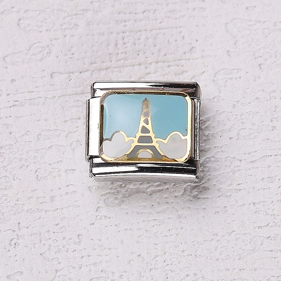 Wholesale 10pcs Italian Charm Bracelet 9mm DIY Splicing Blue Ocean Elements Stainless Steel Composable Bracelet