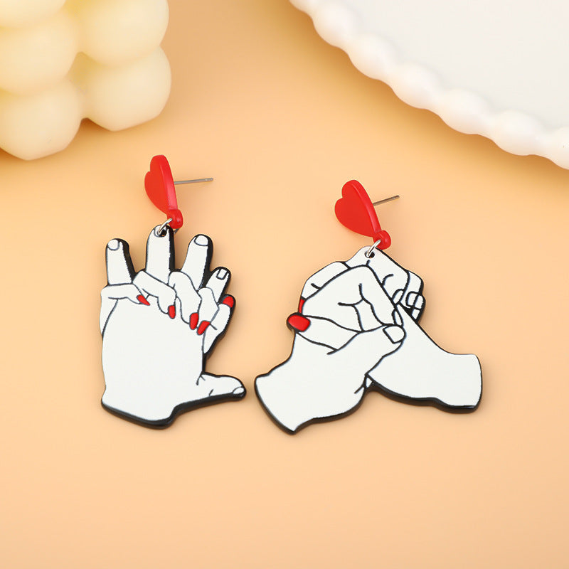 Wholesale Valentine's Day Love Ten Finger Buckle Stainless Steel Earrings