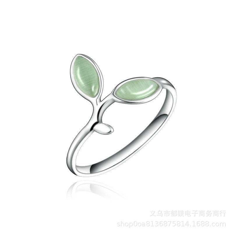 Wholesale alloy green leaf ring open adjustable ring