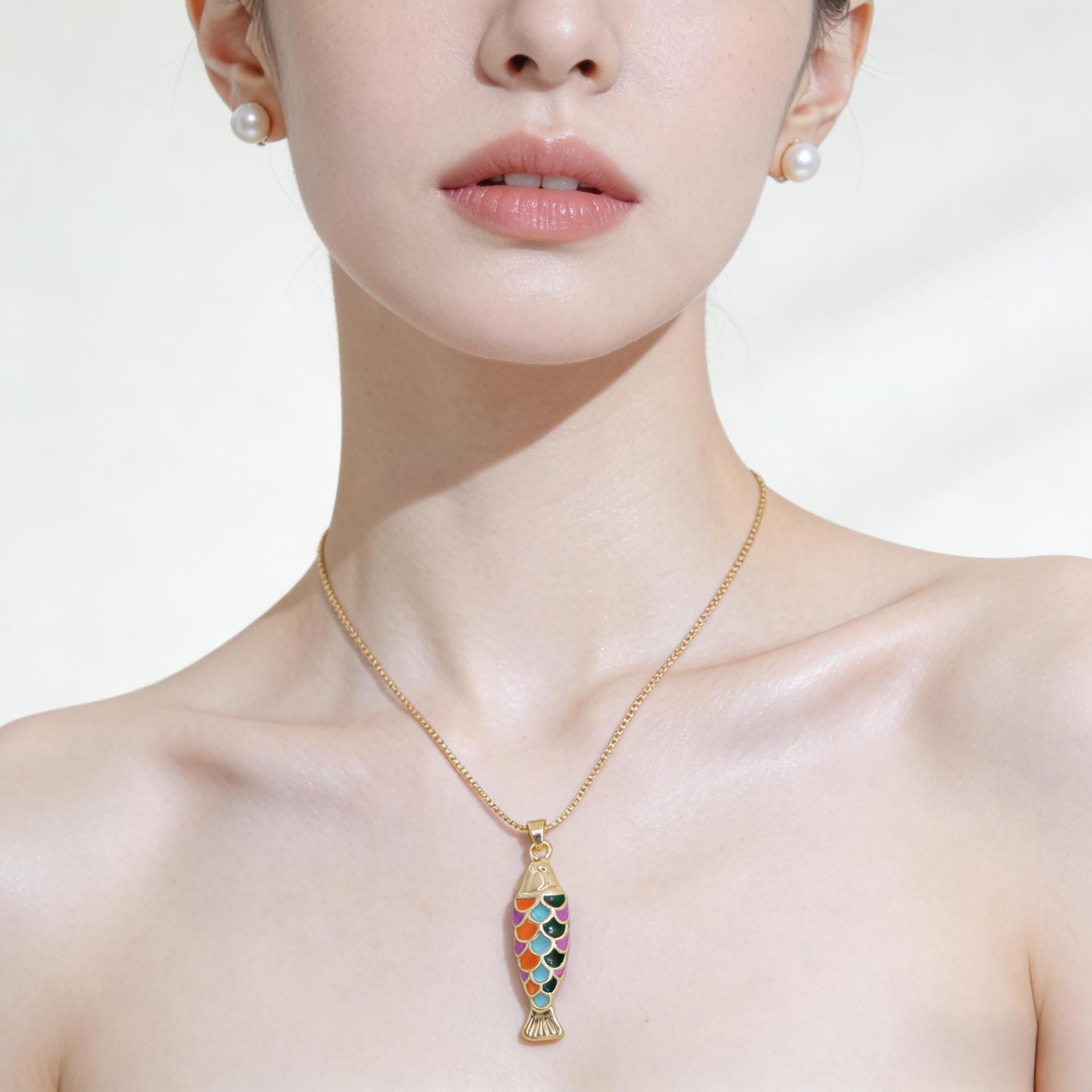 Wholesale Copper Gold Plated Vintage 3D Koi Fish Pendant Necklace Jewelry Accessory for Women