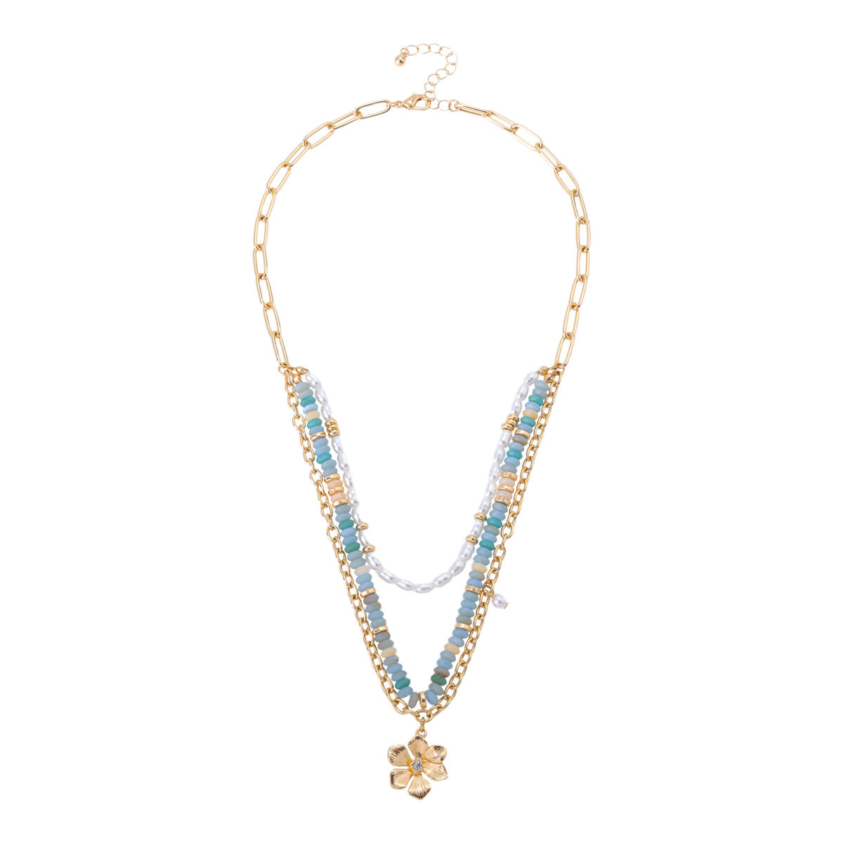 Wholesale Zinc Alloy Flower Pendant Necklace,  Trendy Layered Design for Beach Vacation Jewelry Accessory